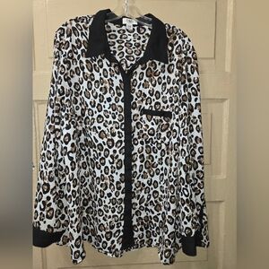 Cato Animal Print Semi Sheer Button Down Blouse